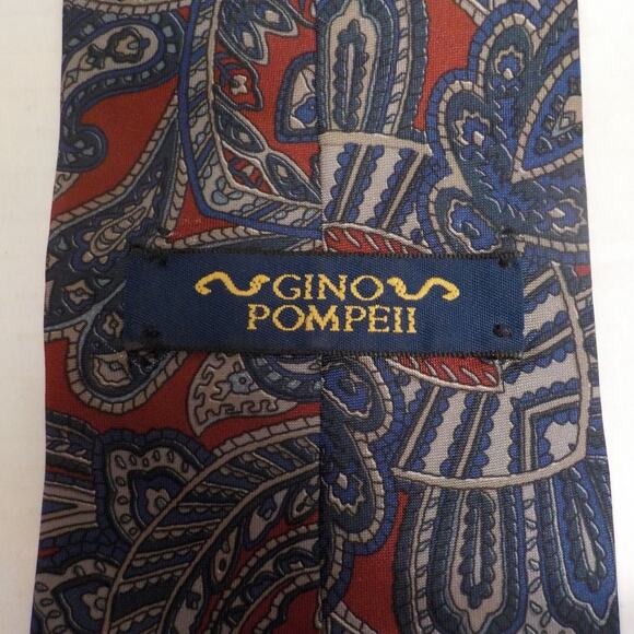 Vintage Gino Pompeii Classic Neck Tie Red Blue Floral Pattern 100% Polyester - Picture 2 of 5